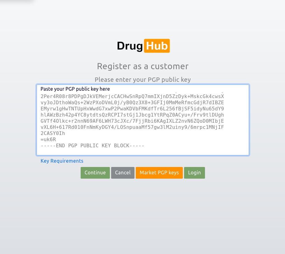 DrugHub Market PGP encryption verification process